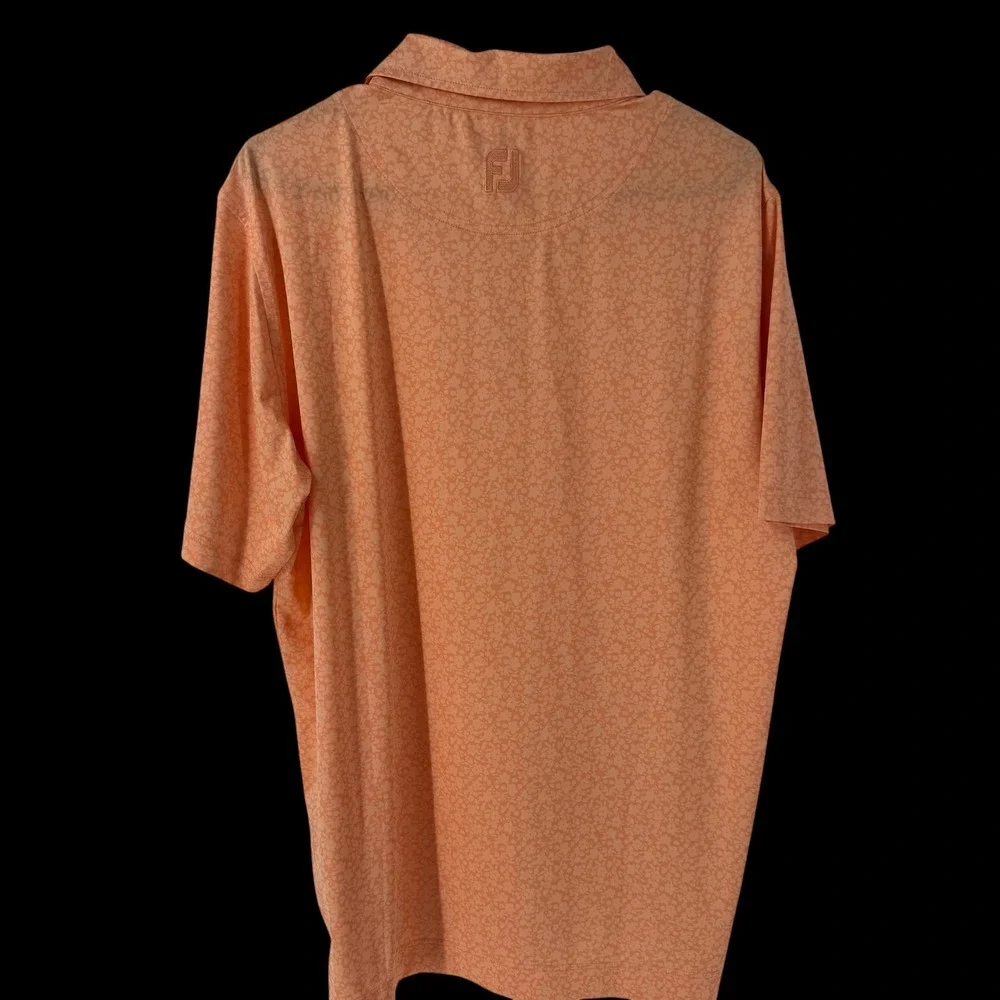 FootJoy‎ Mens Orange Floral Micro Print Performance Golf Polo Shirt Size Medium